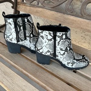 Chunky Faux Snakeskin Booties